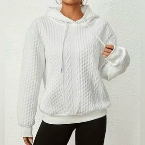 NWT Ivory cable knit hoodie, Sz. Lg. Very comfy and warm. Fits as a large.